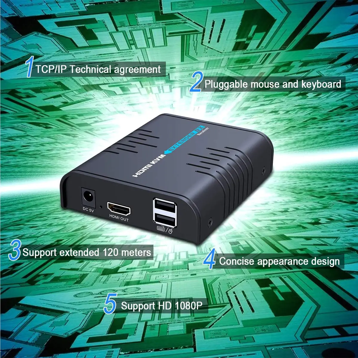 AGPTEK HDMI USB KVM Extender Up to 120m | Supports 1080p & USB Keyboard Mouse - view 7
