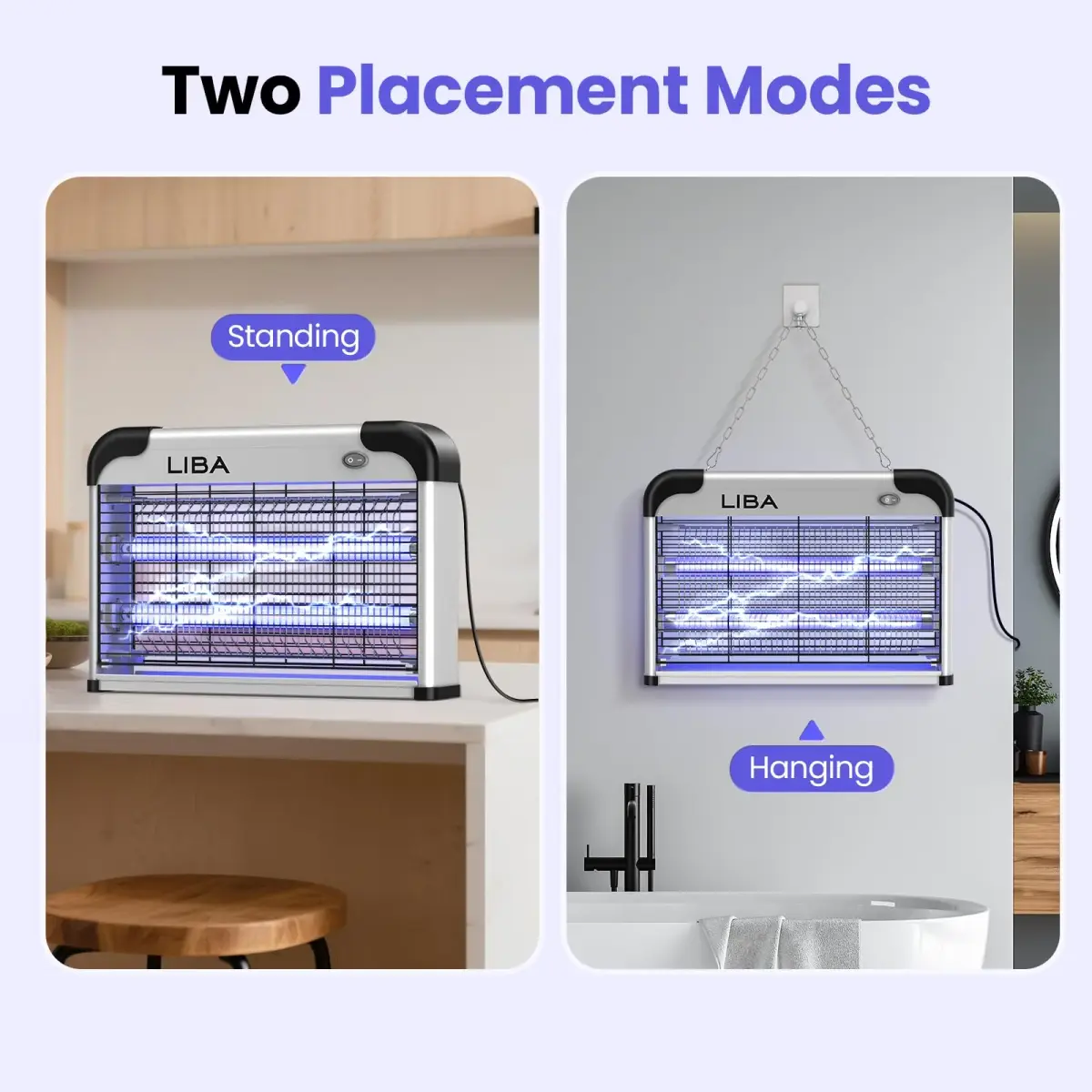 LiBa Indoor Bug Zapper 2800V with 2 Extra Replacement Bulbs | Chemical-Free Insect Elimination - view 5