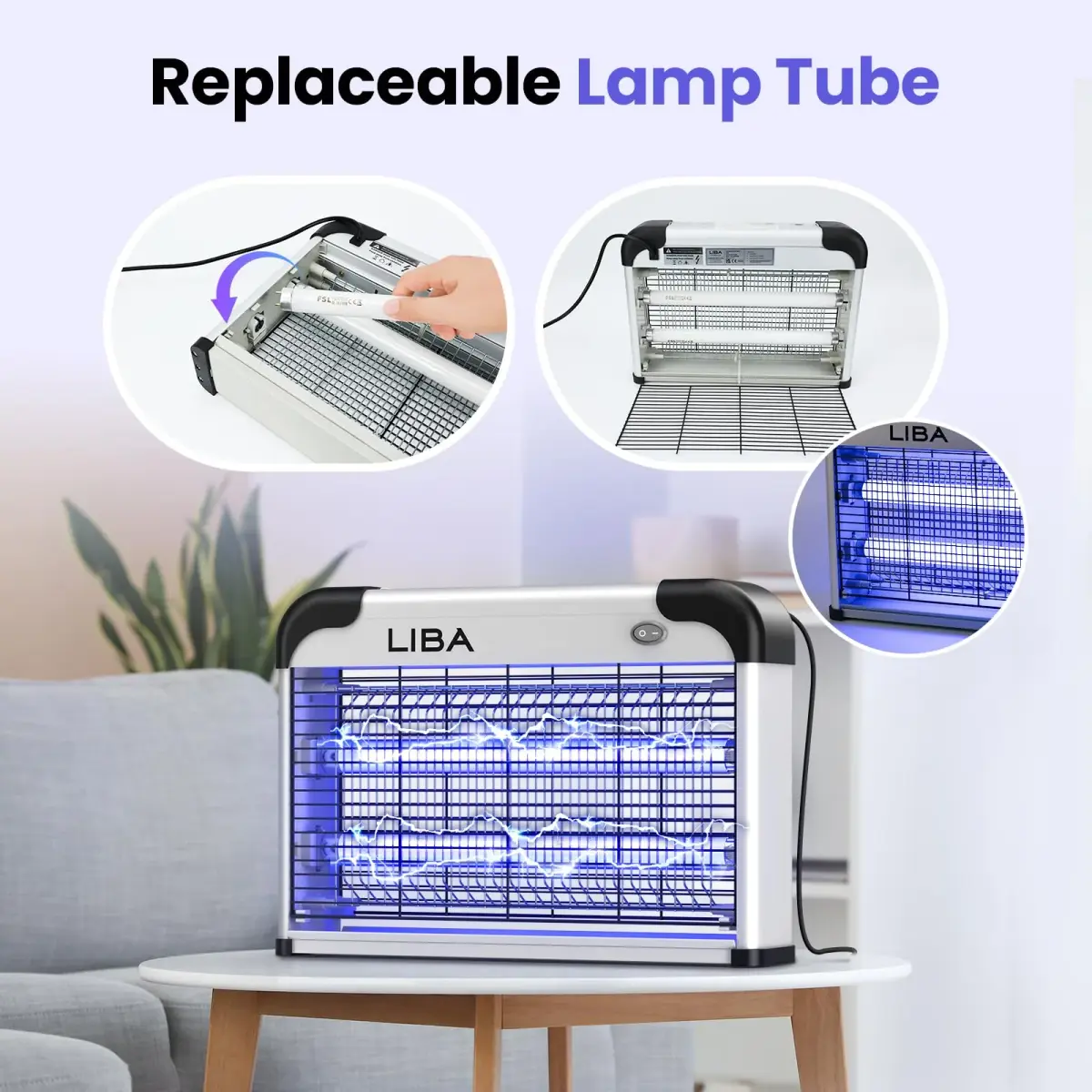 LiBa Indoor Bug Zapper 2800V with 2 Extra Replacement Bulbs | Chemical-Free Insect Elimination - view 6