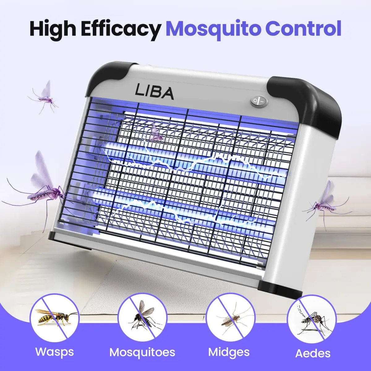 LiBa Indoor Bug Zapper 2800V with 2 Extra Replacement Bulbs | Chemical-Free Insect Elimination - view 2