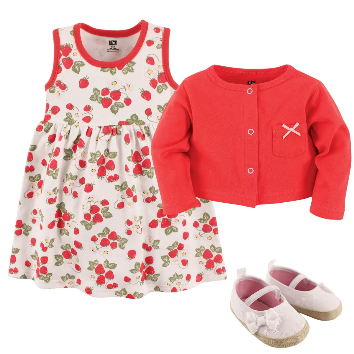 Hudson Baby Strawberry Baby Girl Cotton Dress, Cardigan & Shoe Set | 9-12 Months - view 2