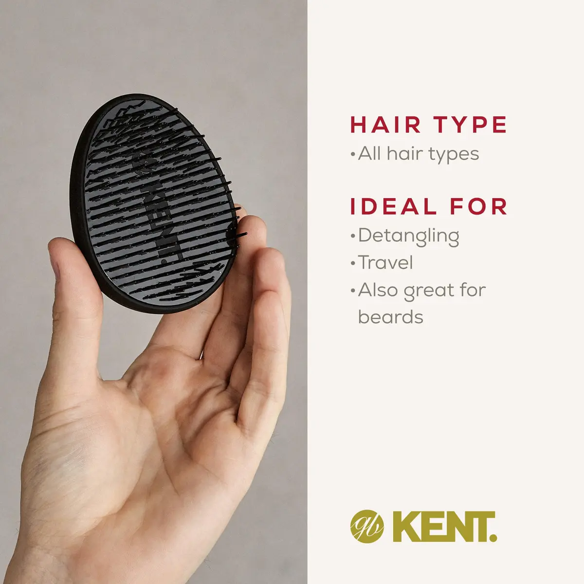 Kent PMB Black Pebble Scalp Massager Shampoo Brush, Travel Size Detangling Brush - Scalp Scrubber for Dandruff and Kids, Hair Brush for Detangler - Shower Hairbrush for Tangles - view 6