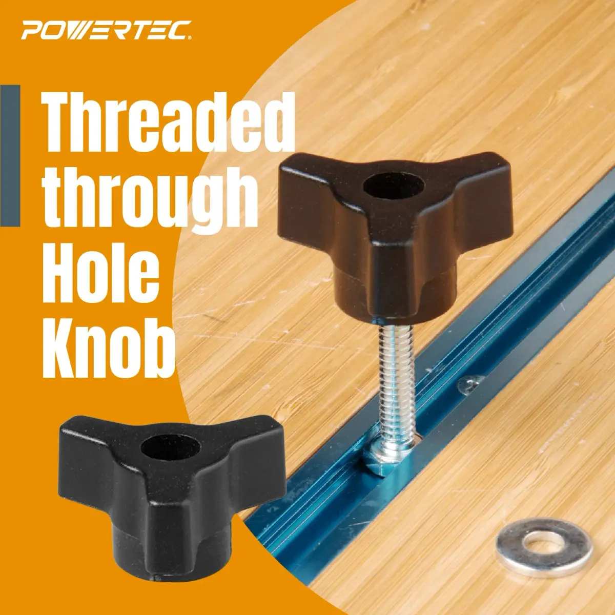 POWERTEC 71068 T Track Knob Kit with 1/4-20 x 1-1/2" Hex Bolts and Washers, Set of 10 | For Woodworking Jigs and Fixtures - view 4