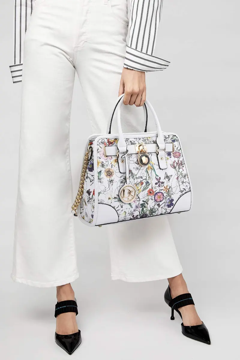 Dasein Women Handbags Top Handle Satchel Purse Shoulder Bag Hobo Bag Set 2pcs (White Floral) | Vegan Leather, Structured Design, 2pcs Set - view 2