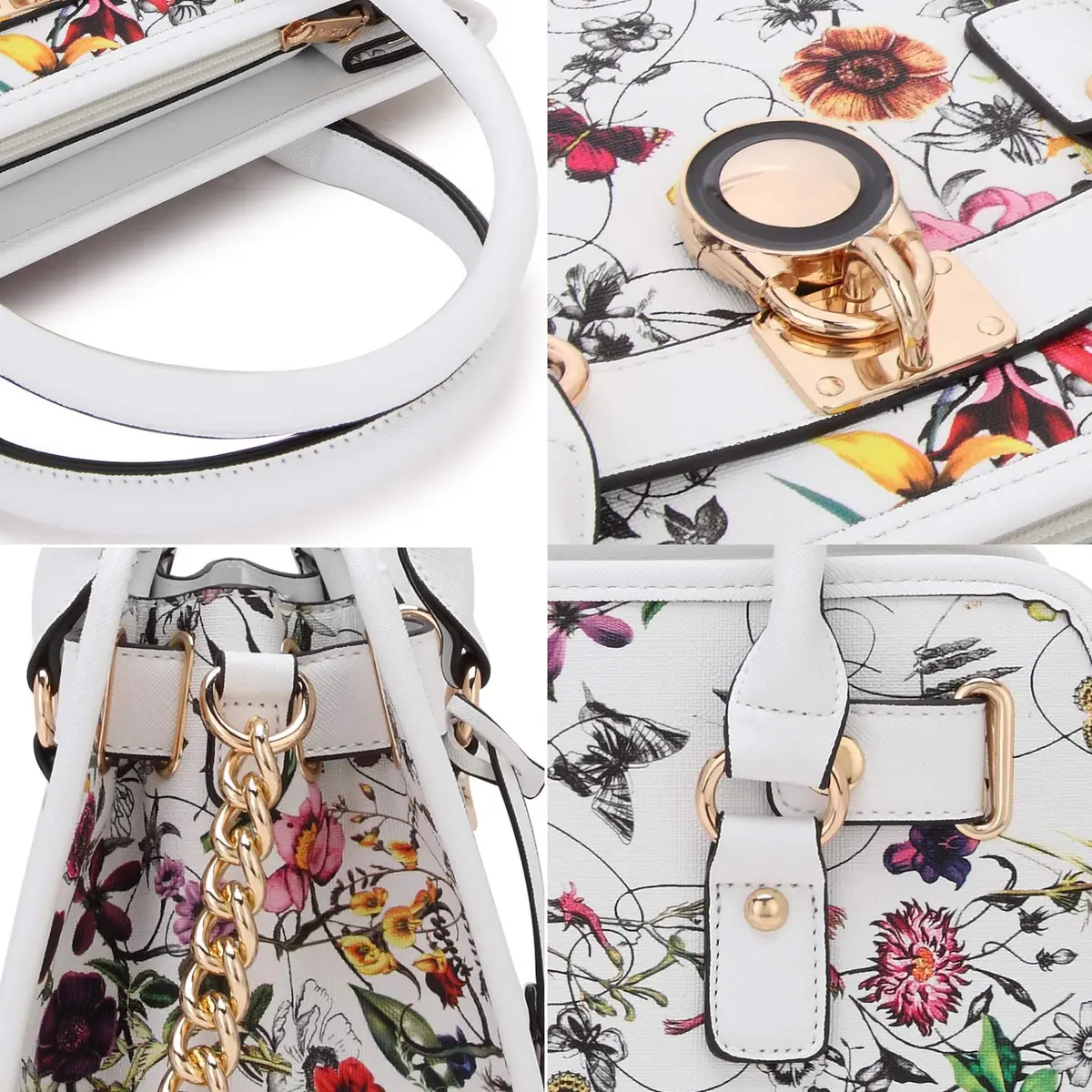 Dasein Women Handbags Top Handle Satchel Purse Shoulder Bag Hobo Bag Set 2pcs (White Floral) | Vegan Leather, Structured Design, 2pcs Set - view 3