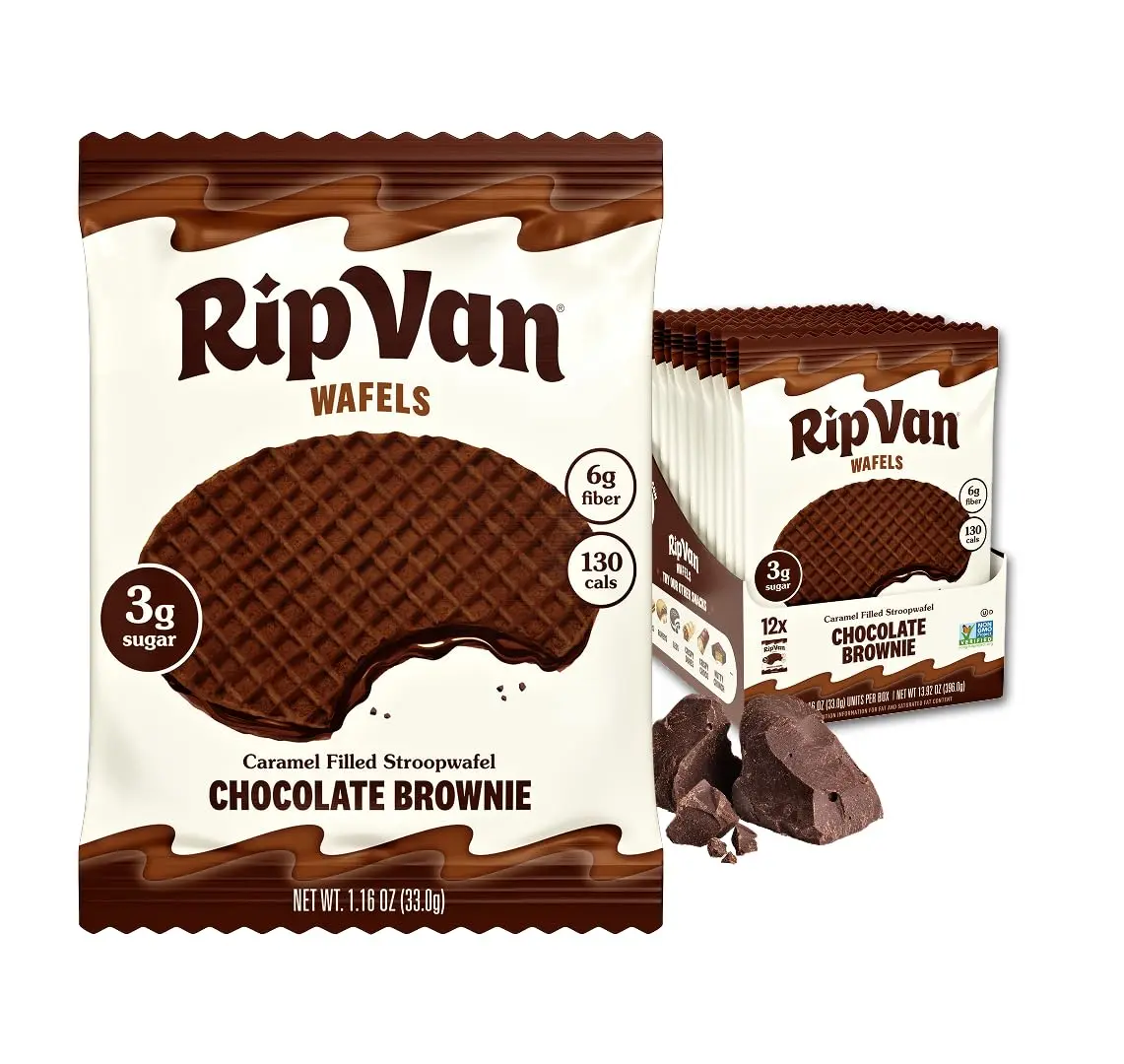 Rip Van Wafels Chocolate Brownie Stroopwafels | Low Sugar, Low Calorie Dutch Snack (1.16 oz, Pack of 12) - main product image