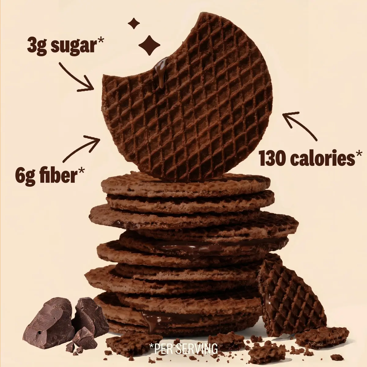 Rip Van Wafels Chocolate Brownie Stroopwafels | Low Sugar, Low Calorie Dutch Snack (1.16 oz, Pack of 12) - view 3