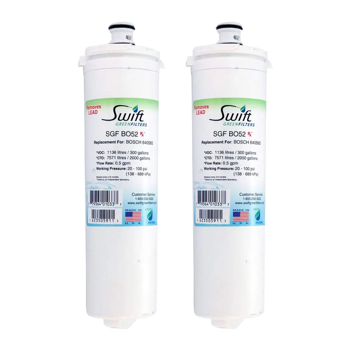 Swift Green Filters SGF-BO52 Rx Compatible Refrigerator Water Filter 2 Pack | NSF Certified, Made in USA - main product image