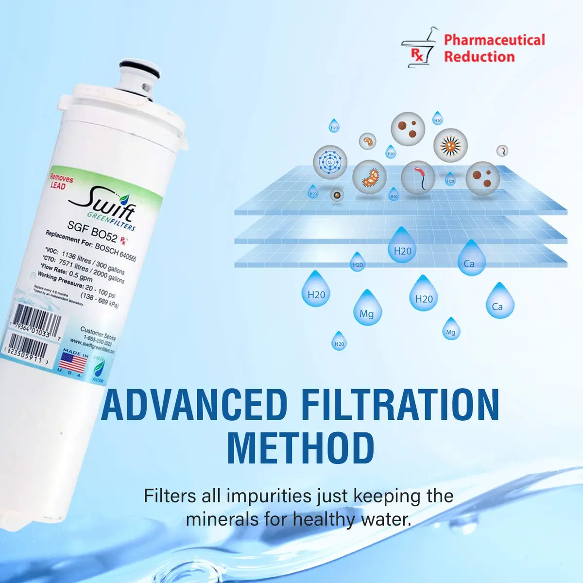 Swift Green Filters SGF-BO52 Rx Compatible Refrigerator Water Filter 2 Pack | NSF Certified, Made in USA - view 8