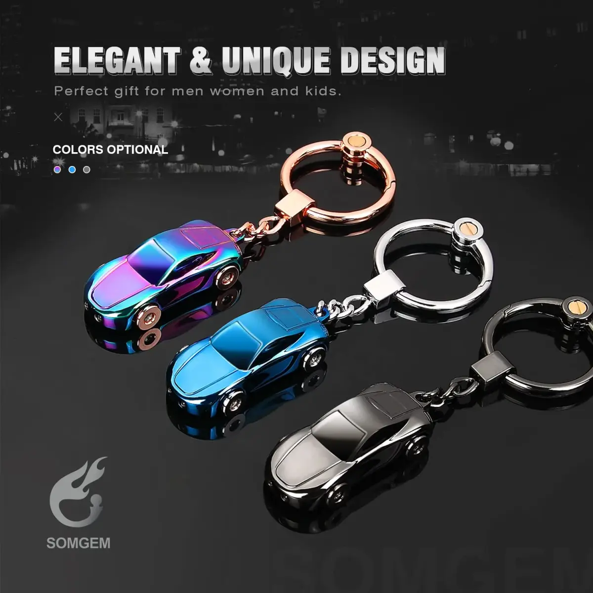 SOMGEM Car Keychain Flashlight with LED Light, Zinc Alloy, Black | Detachable 2-Mode LED Key Ring - view 7