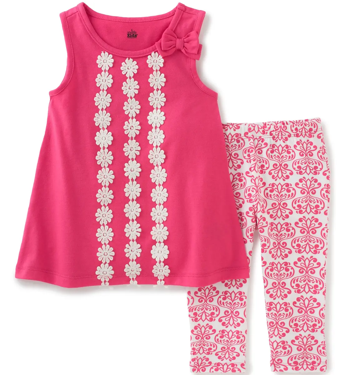 Kids Headquarters Baby Girls 2 Pieces Pants Set - Printed Tunic, Pink, 12M | Soft Cotton, Easy Fit for Indian Summer - main product image