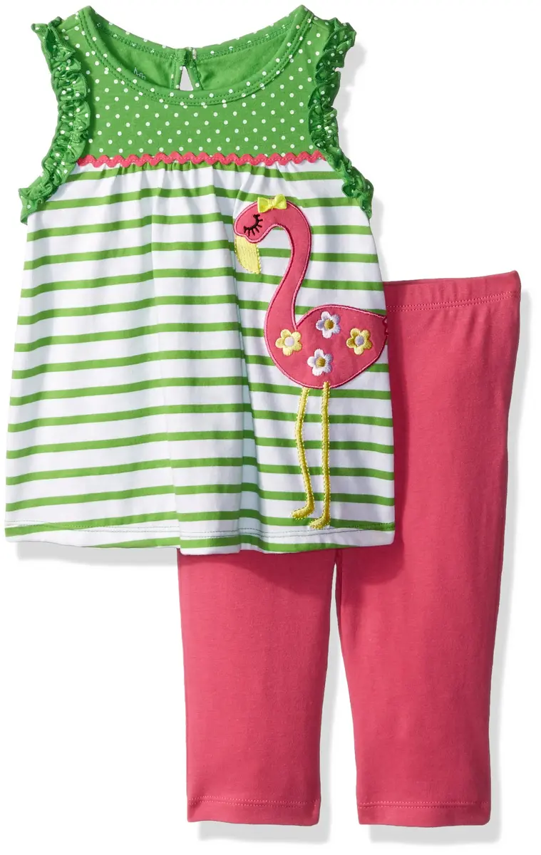 Kids Headquarters Baby Girls 2 Pieces Pants Set - Tunic, Green, 18M | Cotton, Sleeveless, Loose Fit - main product image