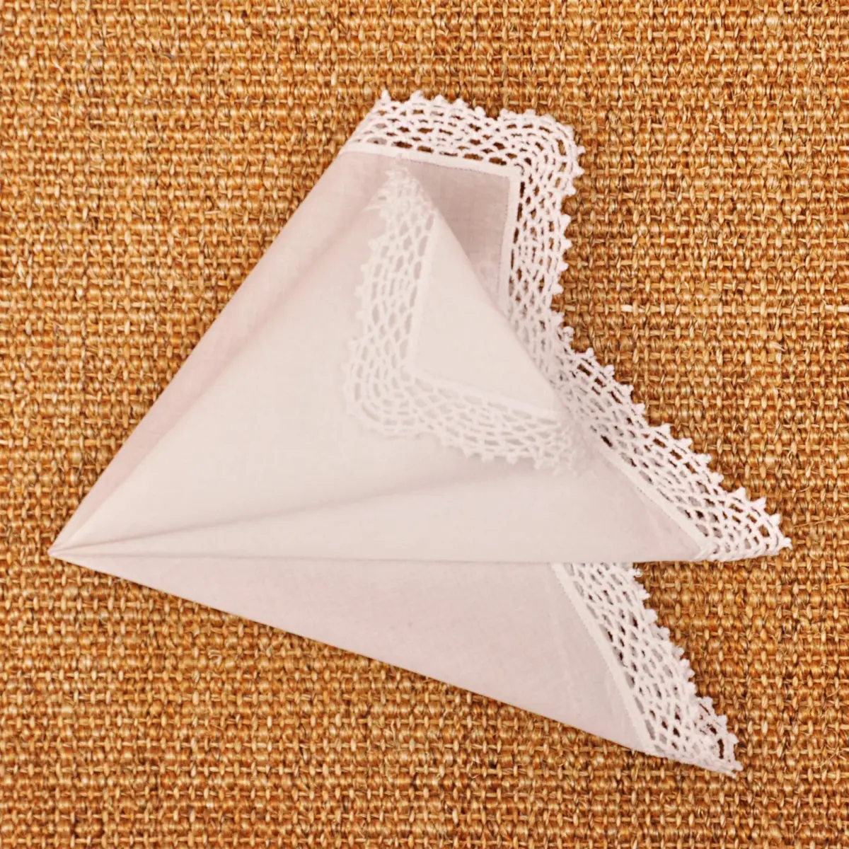 Milesky White Wedding Handkerchief Pure Cotton with Crochet Lace 30cm (11.5") | Soft & Gentle for Bridal Use - view 5