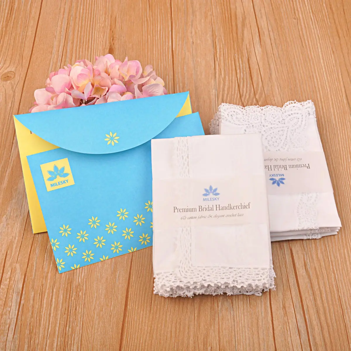 Milesky White Wedding Handkerchief Pure Cotton with Crochet Lace 30cm (11.5") | Soft & Gentle for Bridal Use - view 7