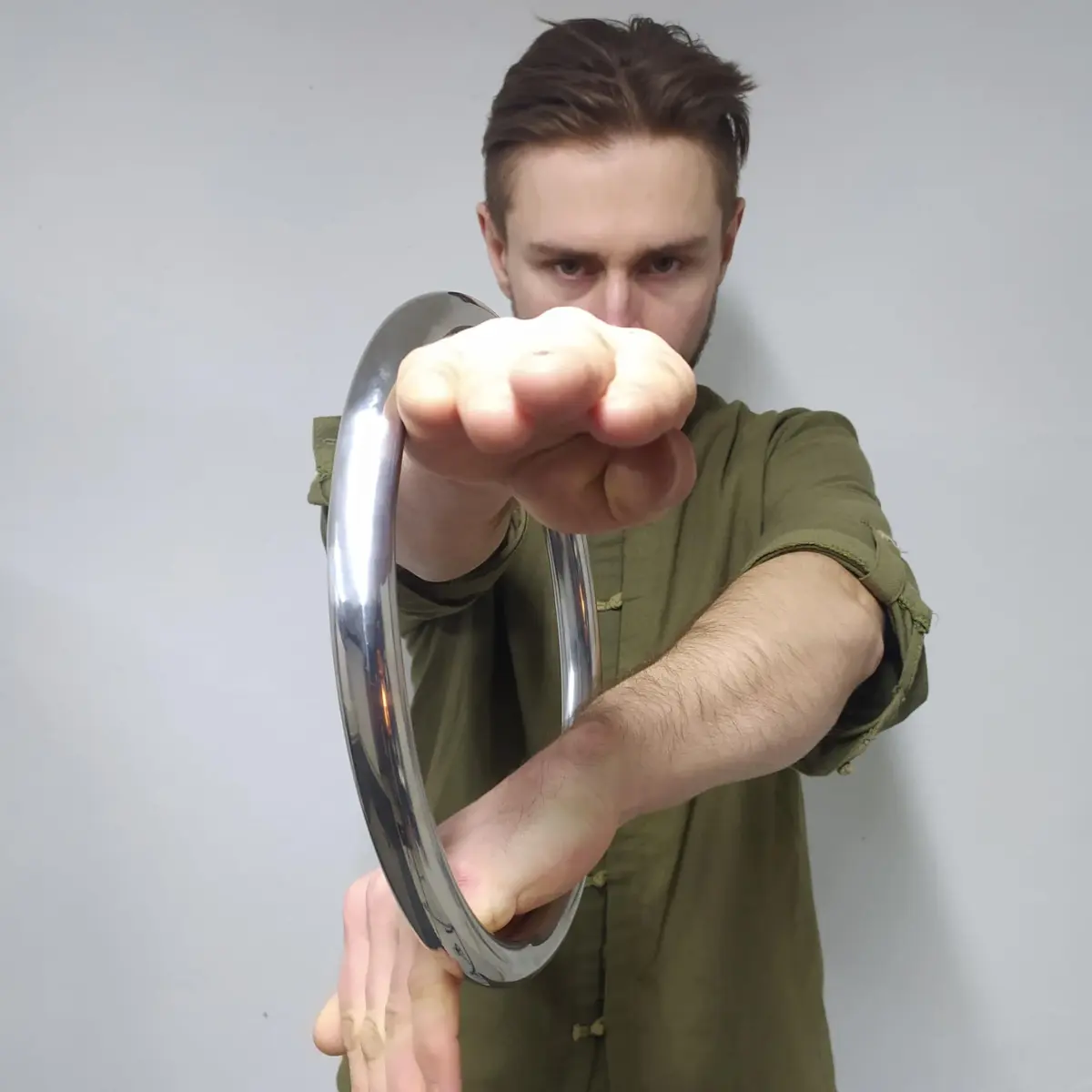 HYOUT Wing Chun Stainless Ring Yewen Sau Sticky Hand Strength Training Tsun Siu Lum Kung Fu Self Defense Gun 21 cm (8.27 inch) - view 5