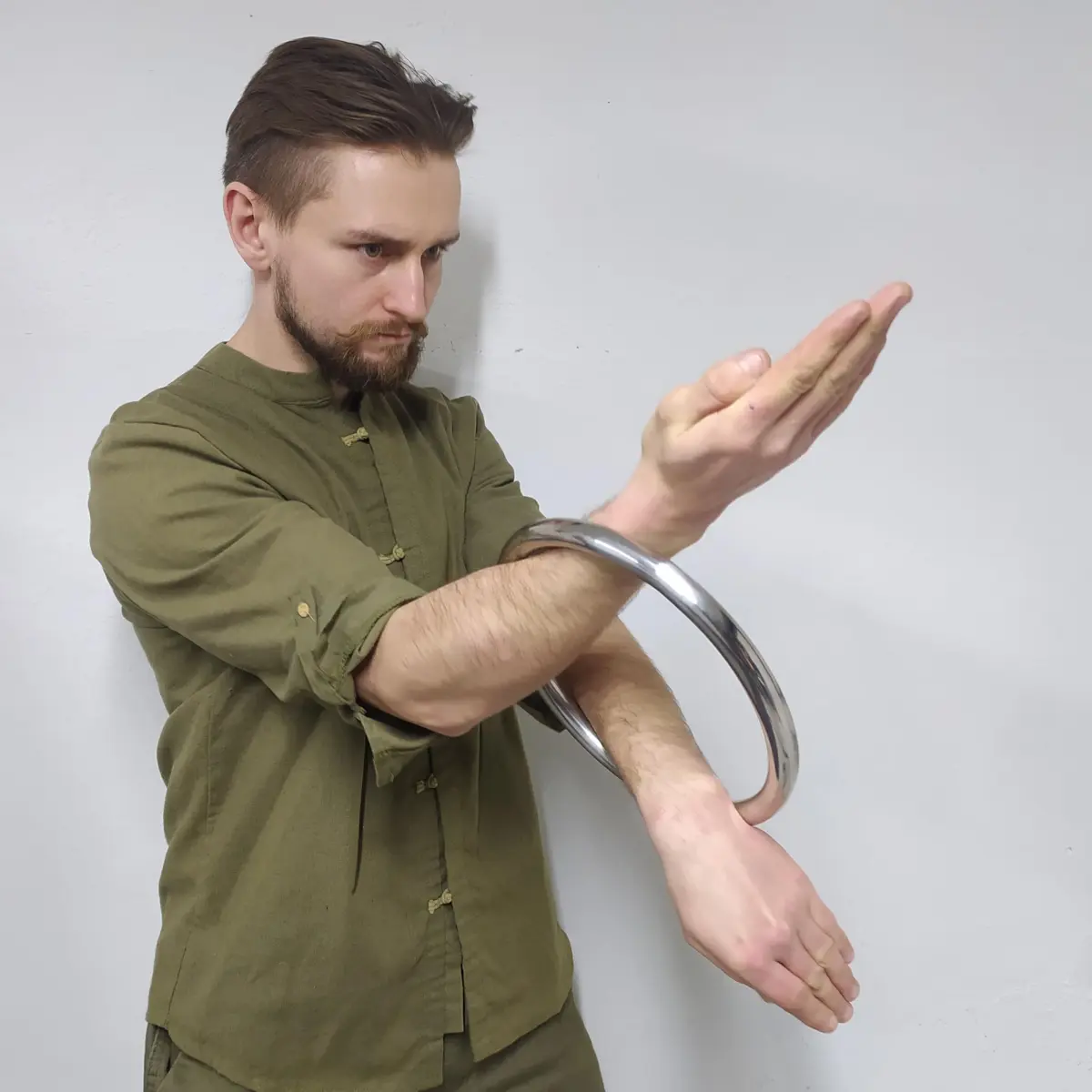 HYOUT Wing Chun Stainless Ring Yewen Sau Sticky Hand Strength Training Tsun Siu Lum Kung Fu Self Defense Gun 21 cm (8.27 inch) - view 6
