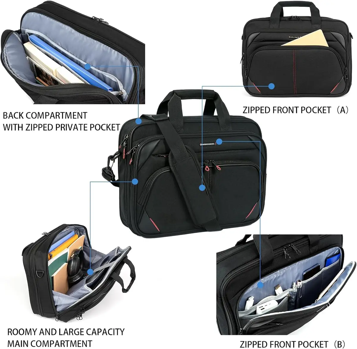 KROSER 15.6 Inch Laptop Briefcase Computer Bag Water-Resistant & Durable | TSA-Friendly, Luggage Strap - view 5