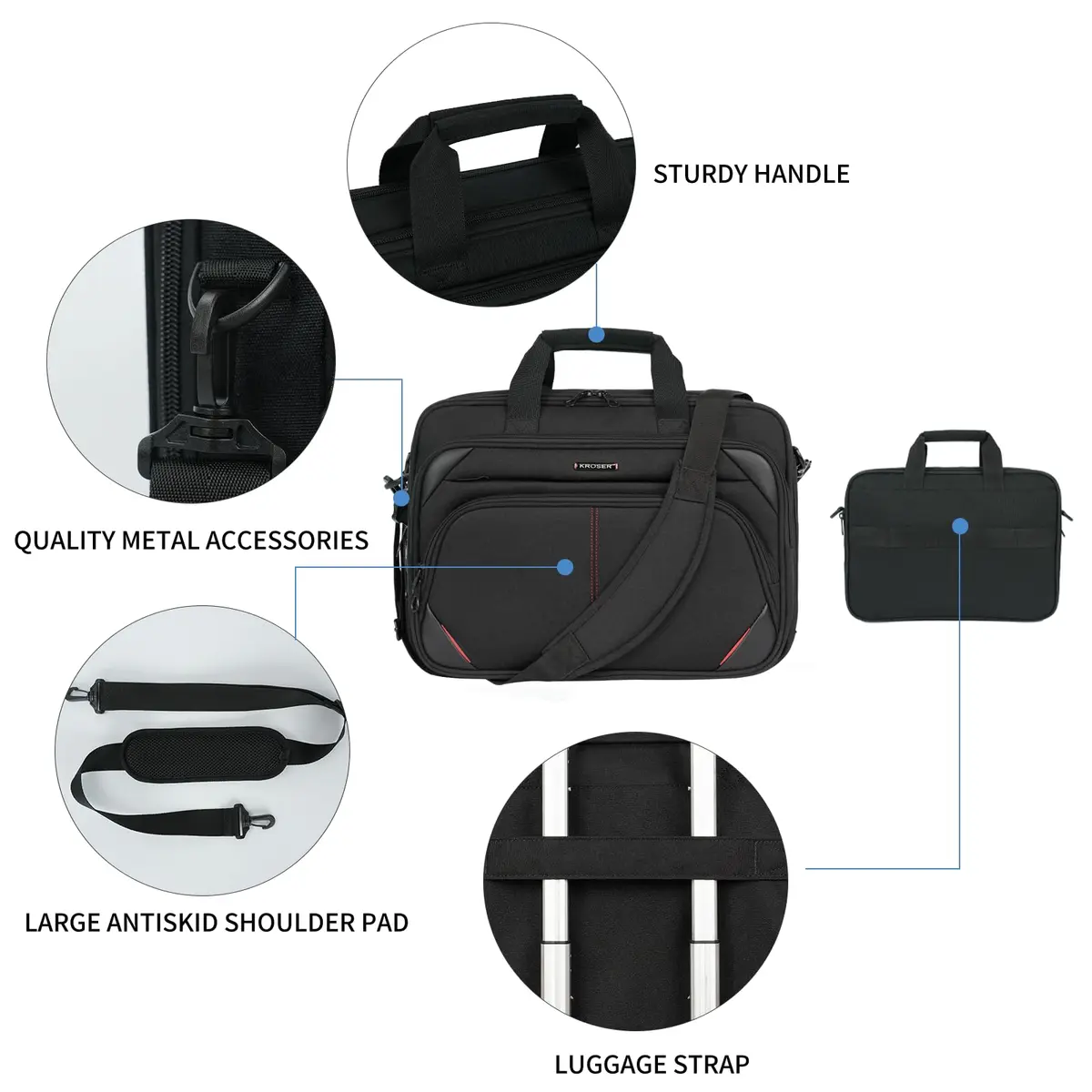 KROSER 15.6 Inch Laptop Briefcase Computer Bag Water-Resistant & Durable | TSA-Friendly, Luggage Strap - view 6