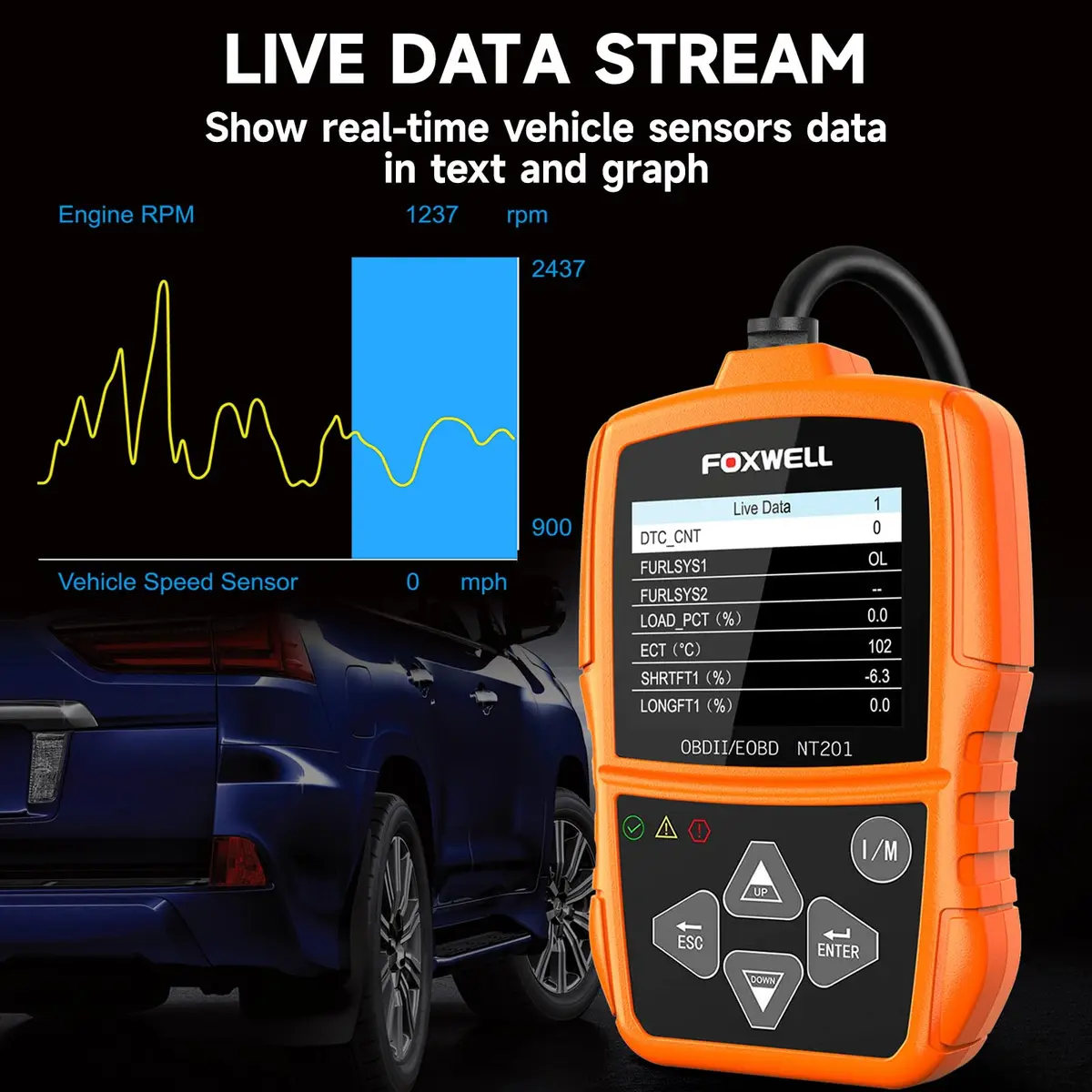 FOXWELL NT201 OBD2 Scanner Engine Code Reader for Cars and Trucks | Reads & Clears Check Engine Light, Live Data, Emissions Readiness - view 5