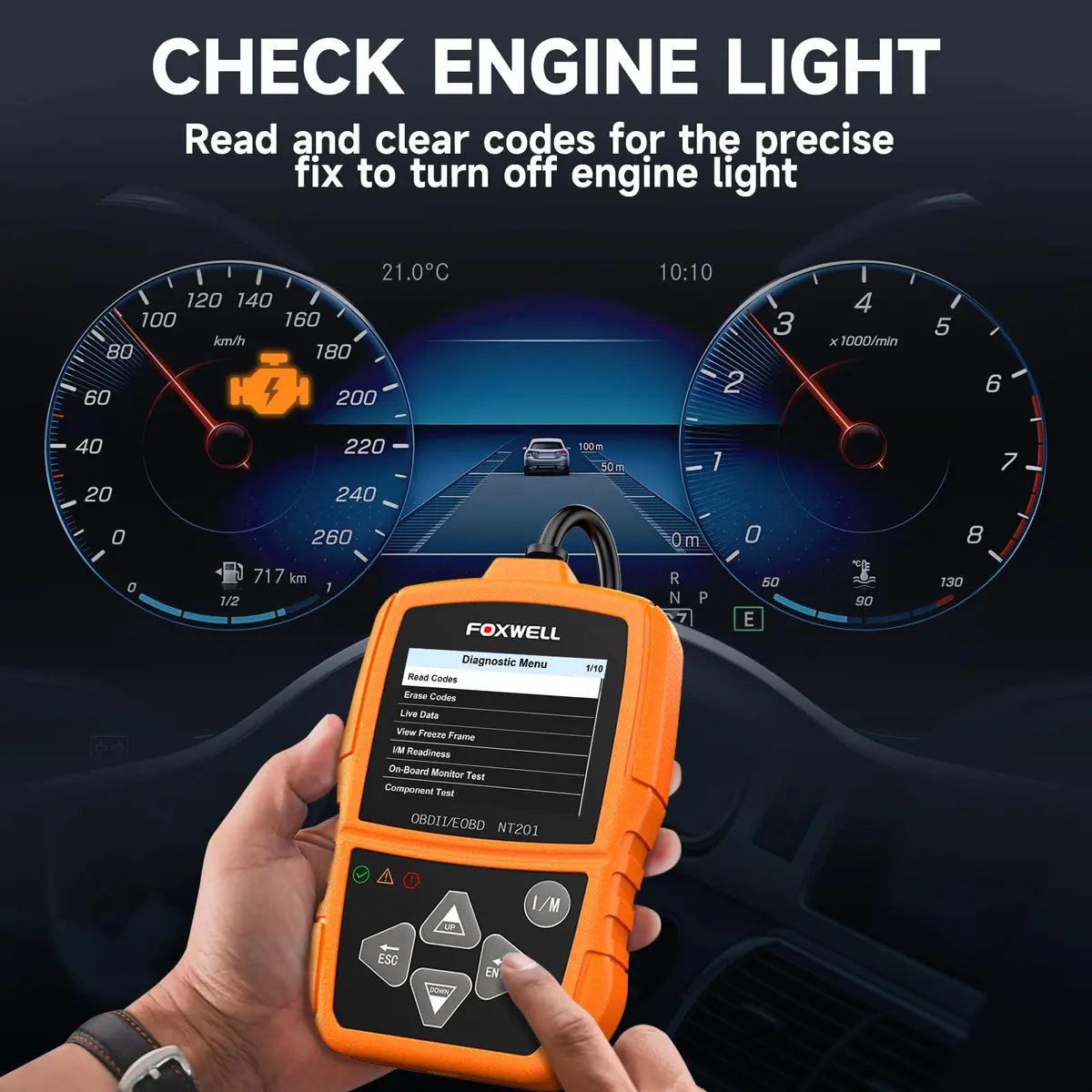 FOXWELL NT201 OBD2 Scanner Engine Code Reader for Cars and Trucks | Reads & Clears Check Engine Light, Live Data, Emissions Readiness - view 3