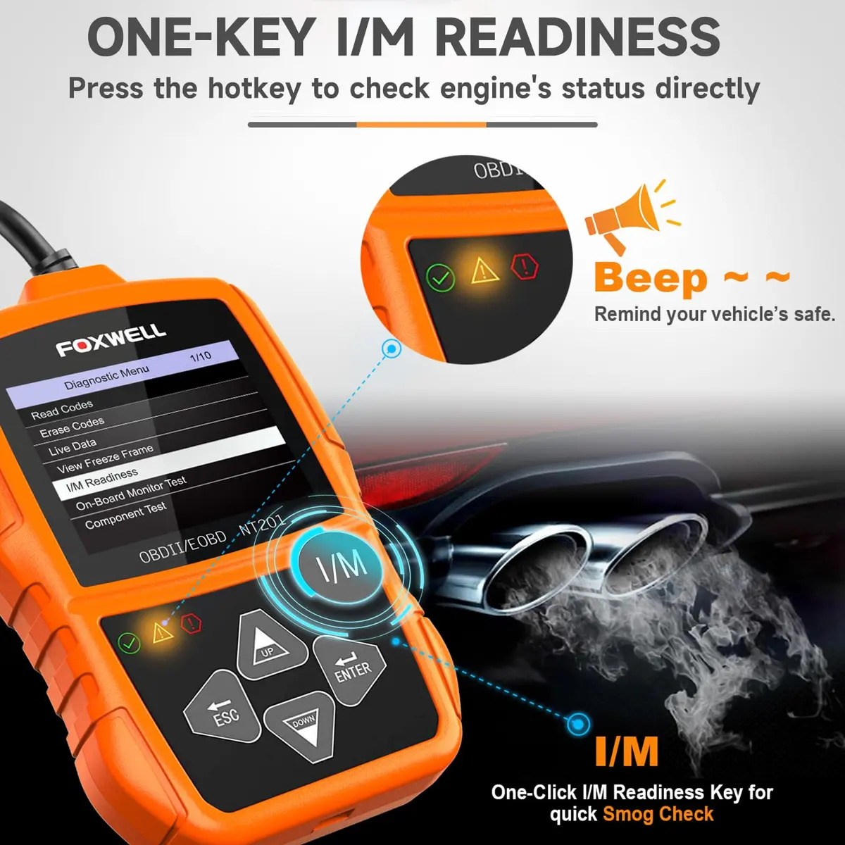 FOXWELL NT201 OBD2 Scanner Engine Code Reader for Cars and Trucks | Reads & Clears Check Engine Light, Live Data, Emissions Readiness - view 4