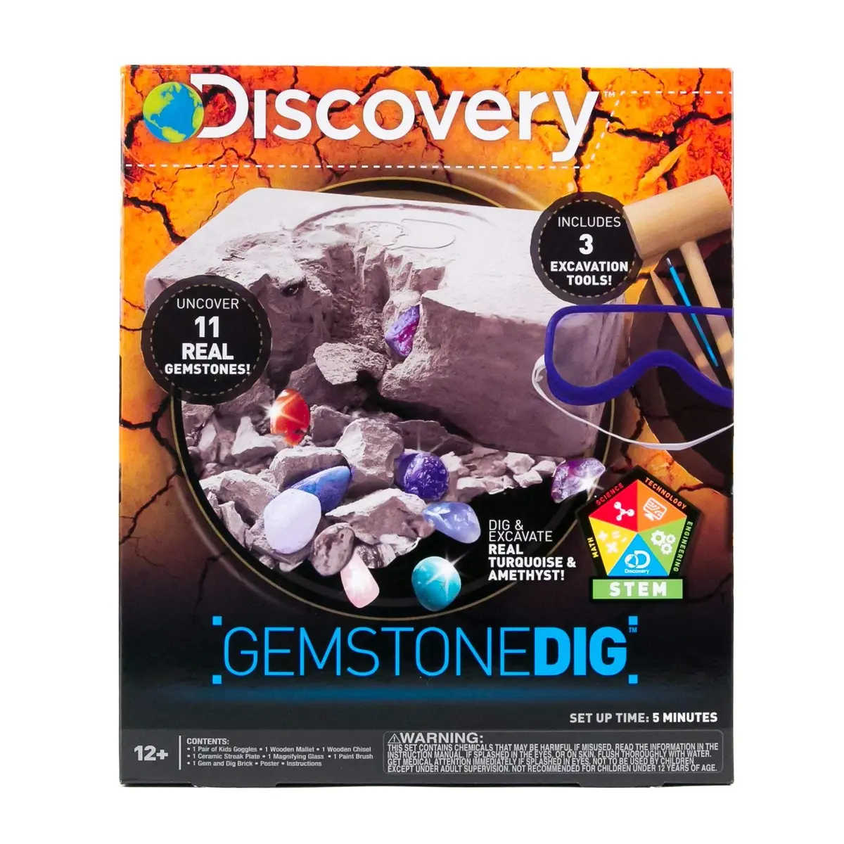 Discovery Kids Gemstone Dig STEM Science Kit | Excavate & Reveal 11 Real Gemstones (1.0 lb / 0.45 kg) - main product image