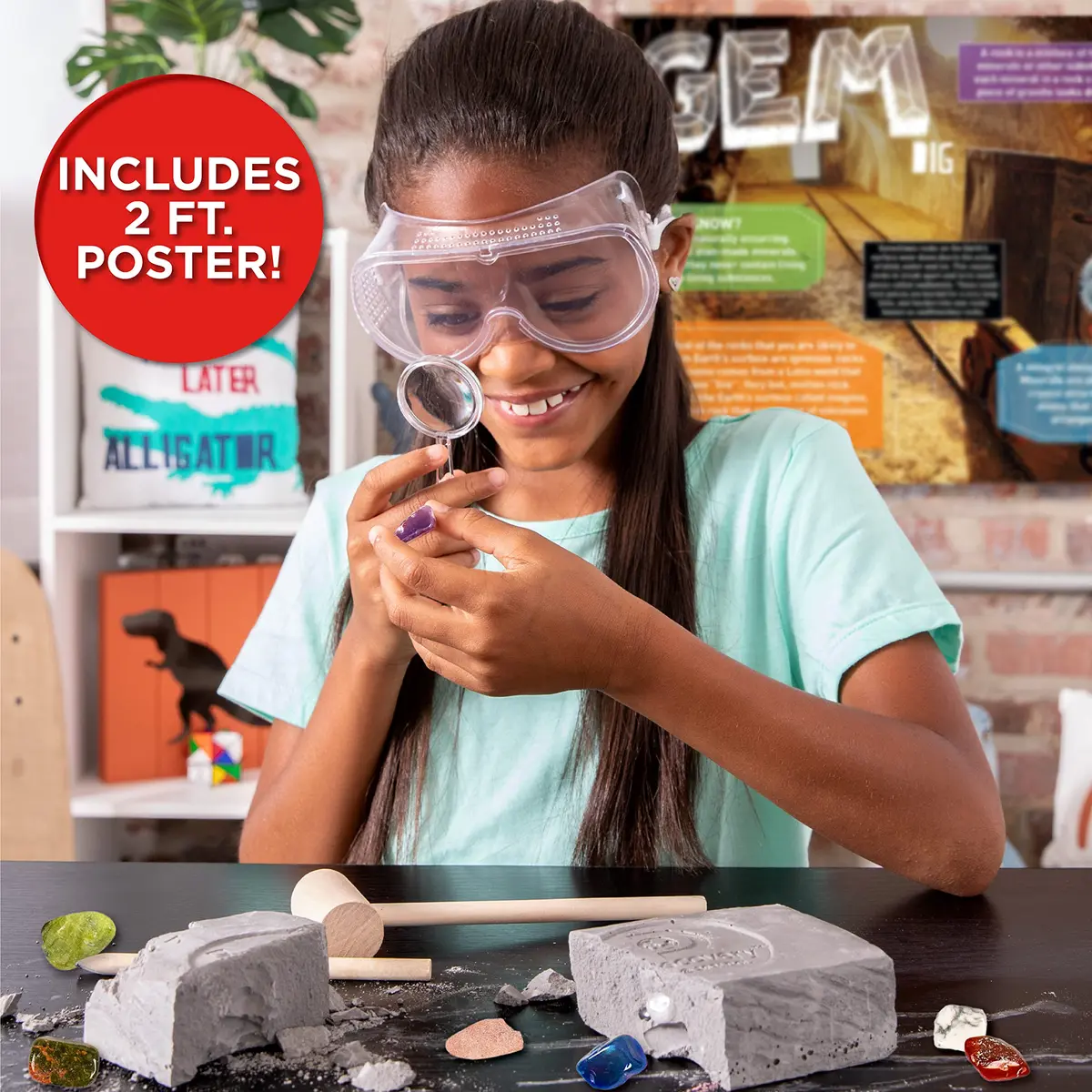 Discovery Kids Gemstone Dig STEM Science Kit | Excavate & Reveal 11 Real Gemstones (1.0 lb / 0.45 kg) - view 2