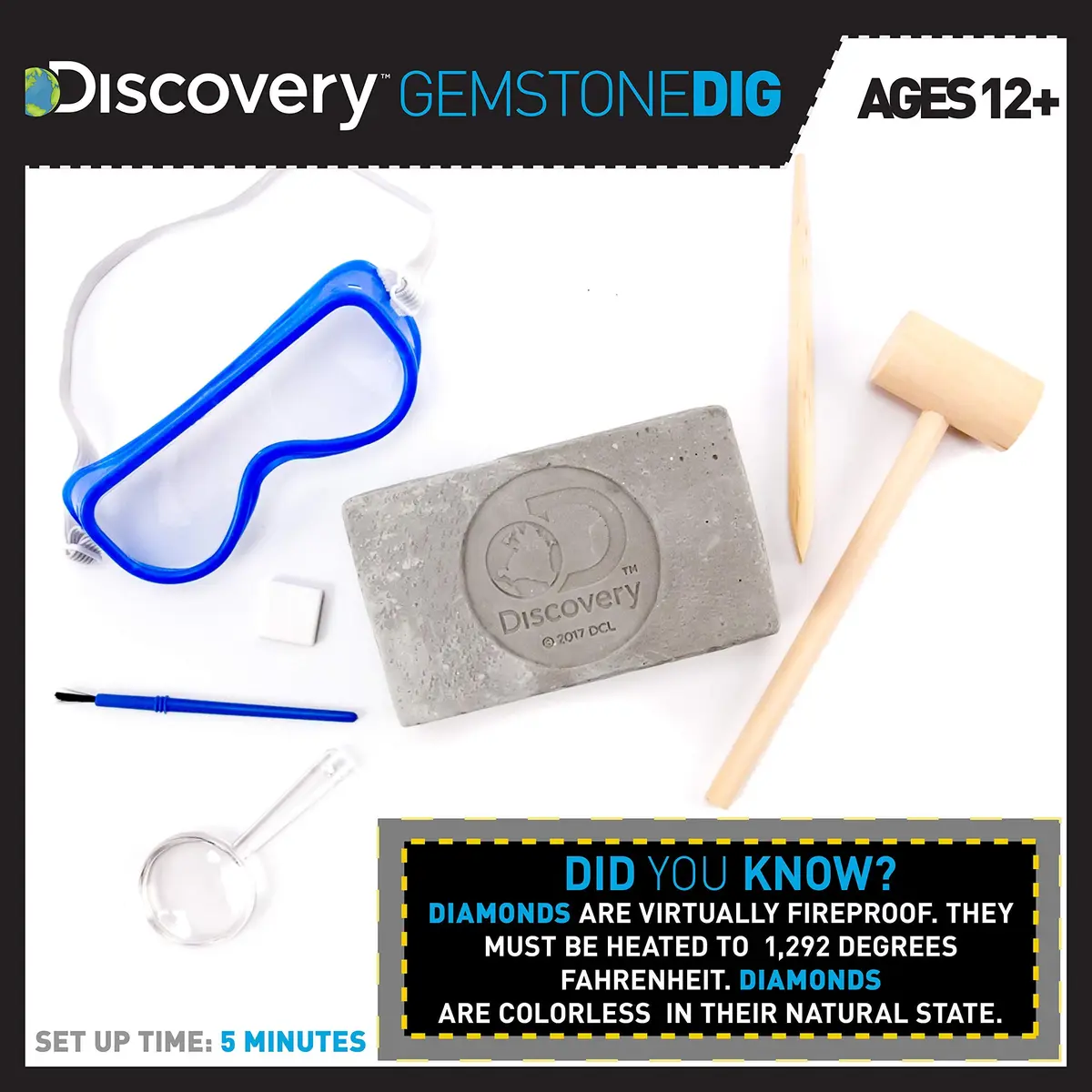 Discovery Kids Gemstone Dig STEM Science Kit | Excavate & Reveal 11 Real Gemstones (1.0 lb / 0.45 kg) - view 3