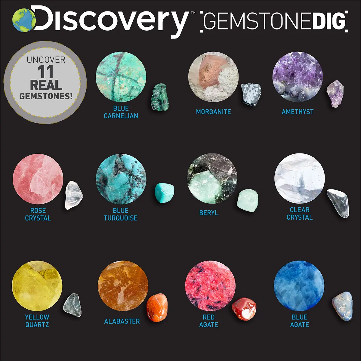 Discovery Kids Gemstone Dig STEM Science Kit | Excavate & Reveal 11 Real Gemstones (1.0 lb / 0.45 kg) - view 4