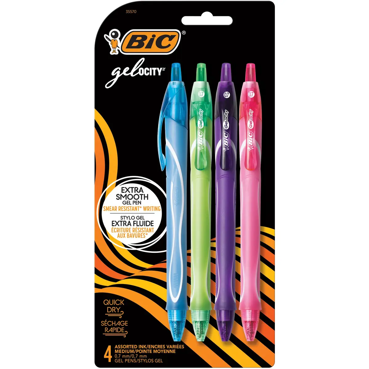 BIC Gel-ocity Quick Dry Fashion Retractable Gel Pens, Medium Point (0.7mm), 4-Count Set | Smooth Ink Flow - main product image