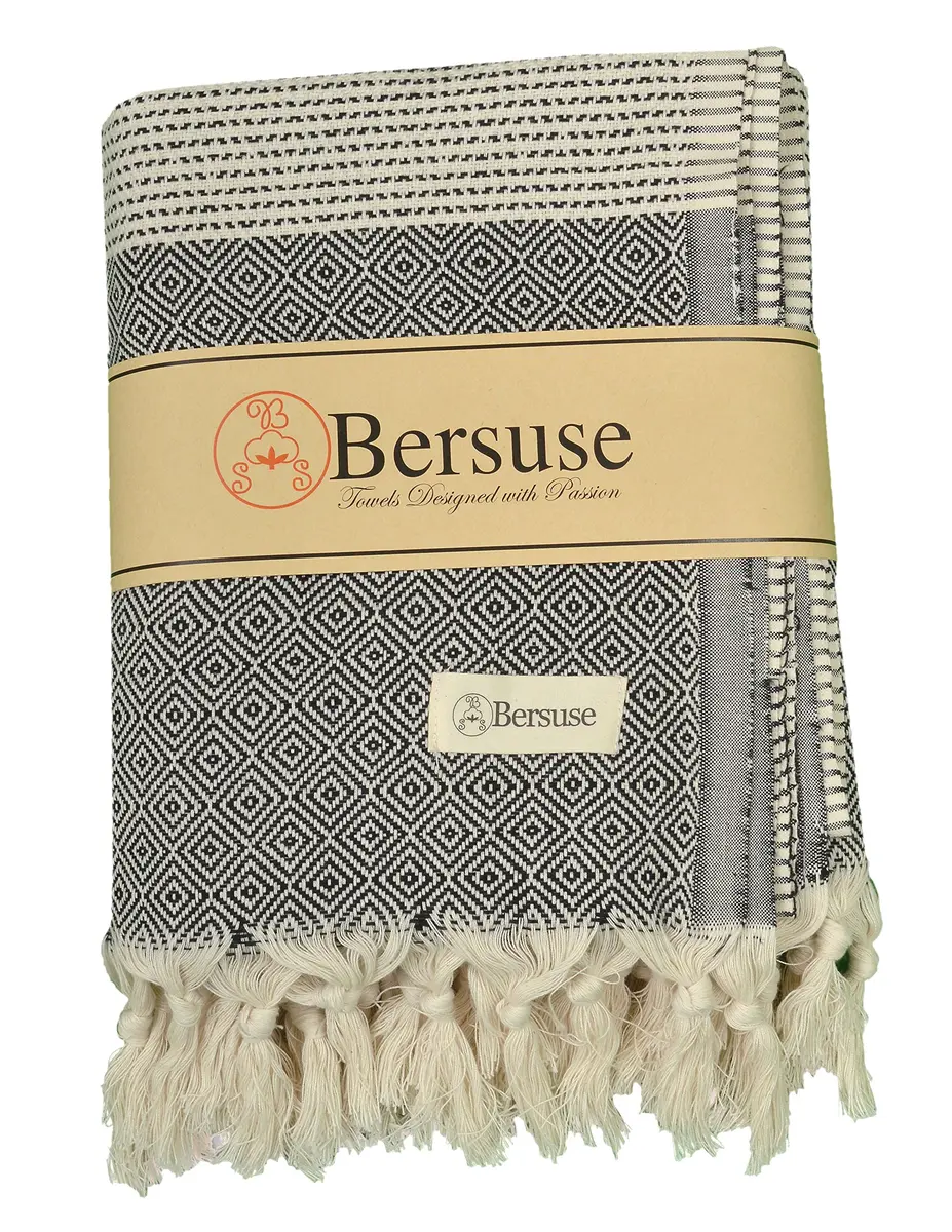 Bersuse 100% Cotton Hierapolis XL Throw Blanket for Couch - Lightweight Durable, Sensitive Skin Friendly, 60x95 Inches, Black - main product image