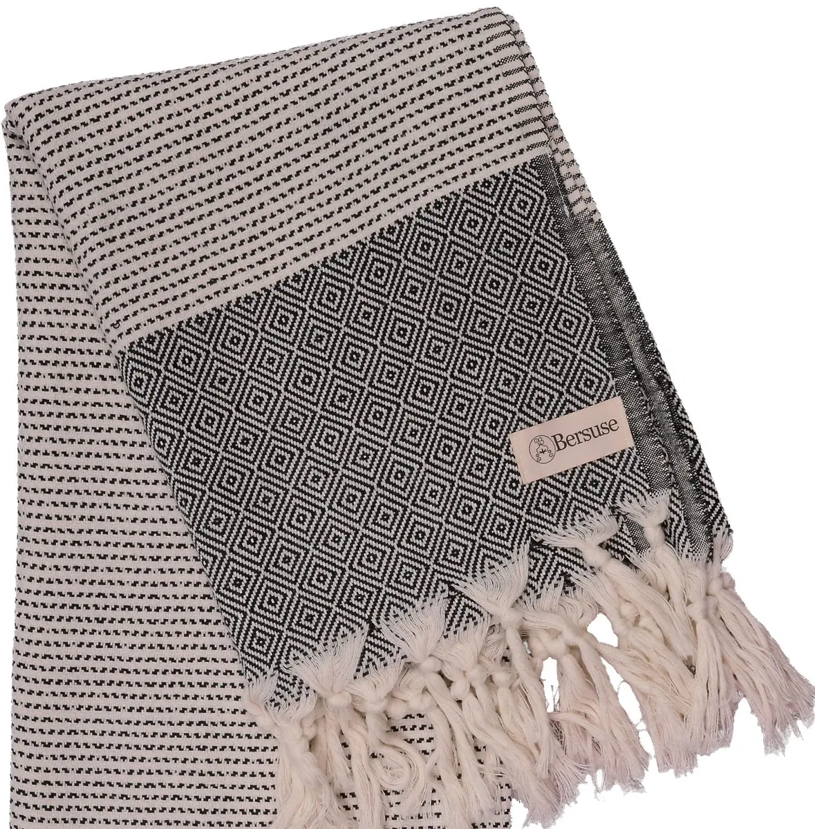 Bersuse 100% Cotton Hierapolis XL Throw Blanket for Couch - Lightweight Durable, Sensitive Skin Friendly, 60x95 Inches, Black - view 3