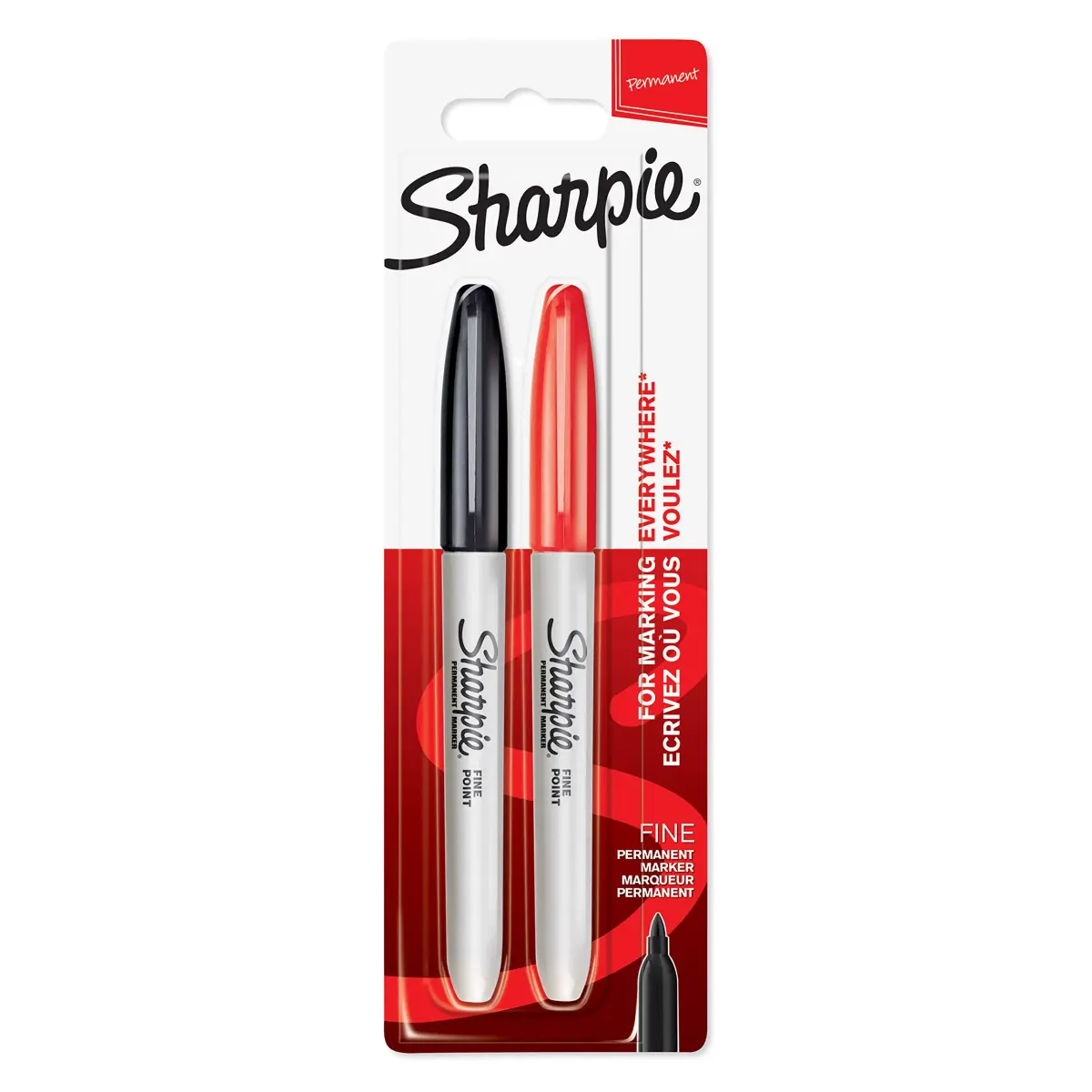 Sharpie Permanent Markers | Fine Tip | Black & Red | 2 Pack | Smooth Ink Flow - main product image