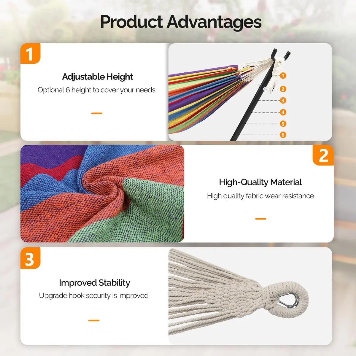ONCLOUD Heavy Duty Double Hammock with Stand 550 lbs Rainbow Stripe | Portable & Durable - view 4