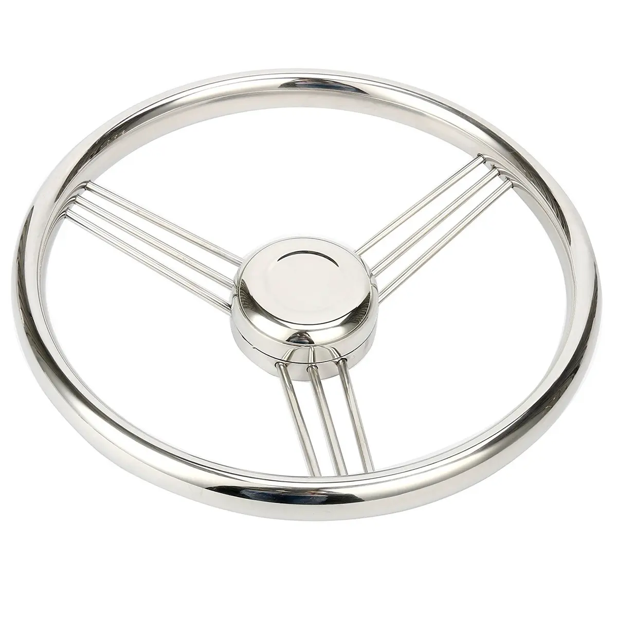 Amarine Made 13.5 Inch 9 Spoke Stainless Boat Steering Wheel - 10 Degree - 9500S380 | Polished stainless steel, universal fit - main product image