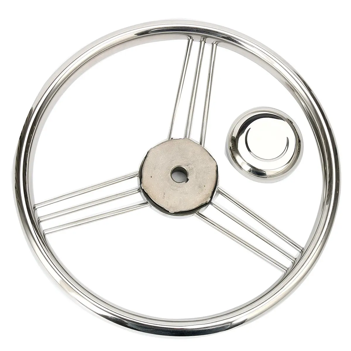 Amarine Made 13.5 Inch 9 Spoke Stainless Boat Steering Wheel - 10 Degree - 9500S380 | Polished stainless steel, universal fit - view 6