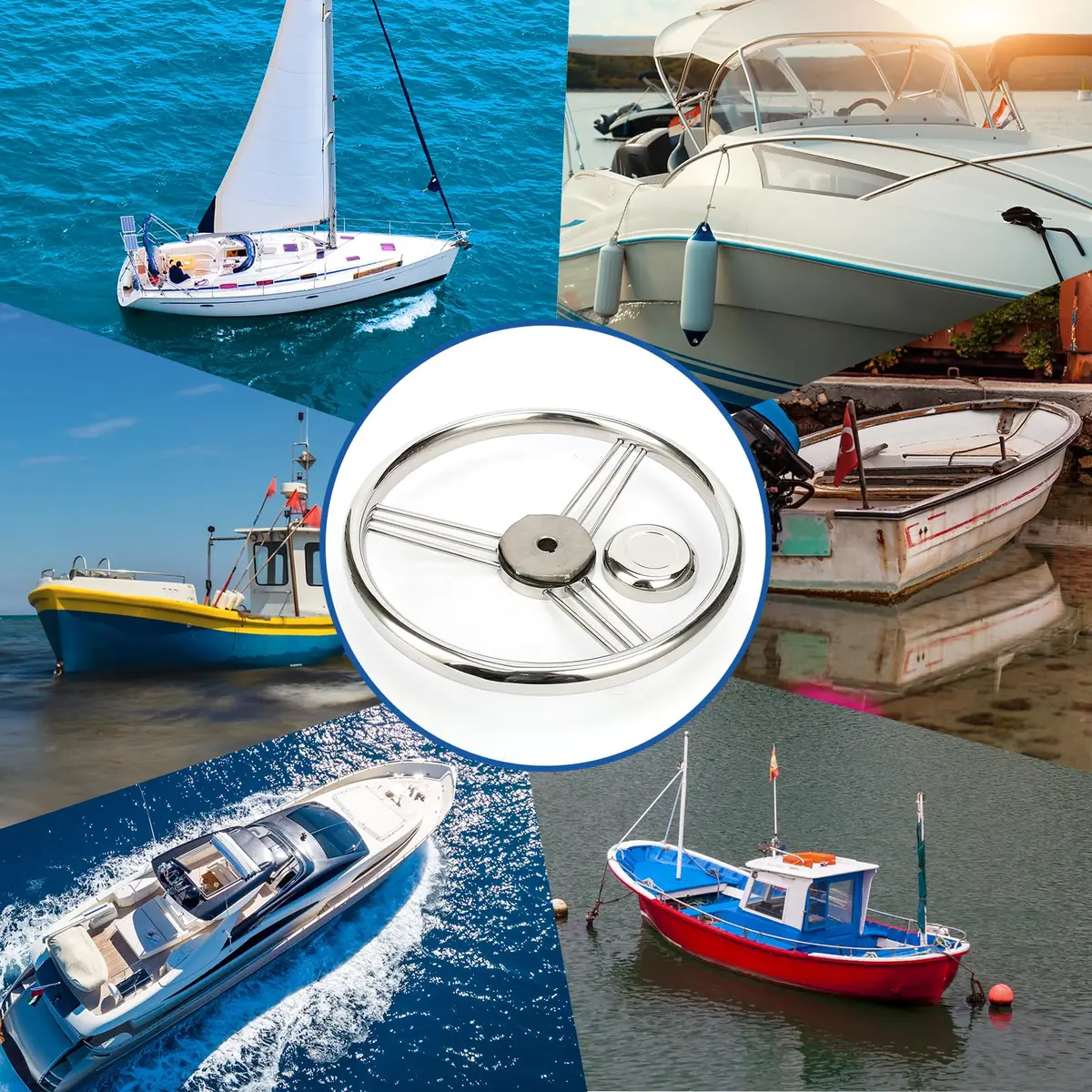 Amarine Made 13.5 Inch 9 Spoke Stainless Boat Steering Wheel - 10 Degree - 9500S380 | Polished stainless steel, universal fit - view 8