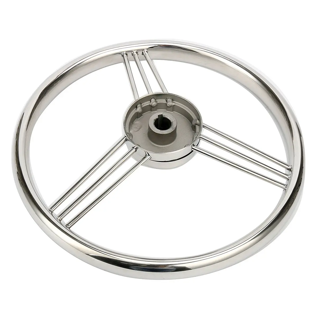 Amarine Made 13.5 Inch 9 Spoke Stainless Boat Steering Wheel - 10 Degree - 9500S380 | Polished stainless steel, universal fit - view 4