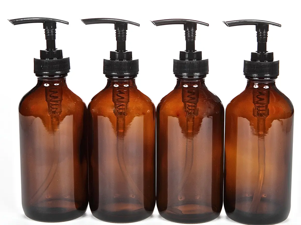 Vivaplex Large 8oz Amber Glass Bottles with Black Lotion Pumps | Reusable, Stylish & Eco-Friendly (70-120 chars) - main product image