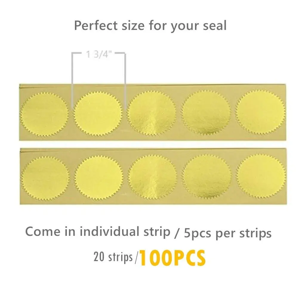 UNIQOOO Gold Embossed Foil Blank Certificate Sealing Stickers 100pcs (1.75" Diameter) | Classic Solid Pattern - view 4