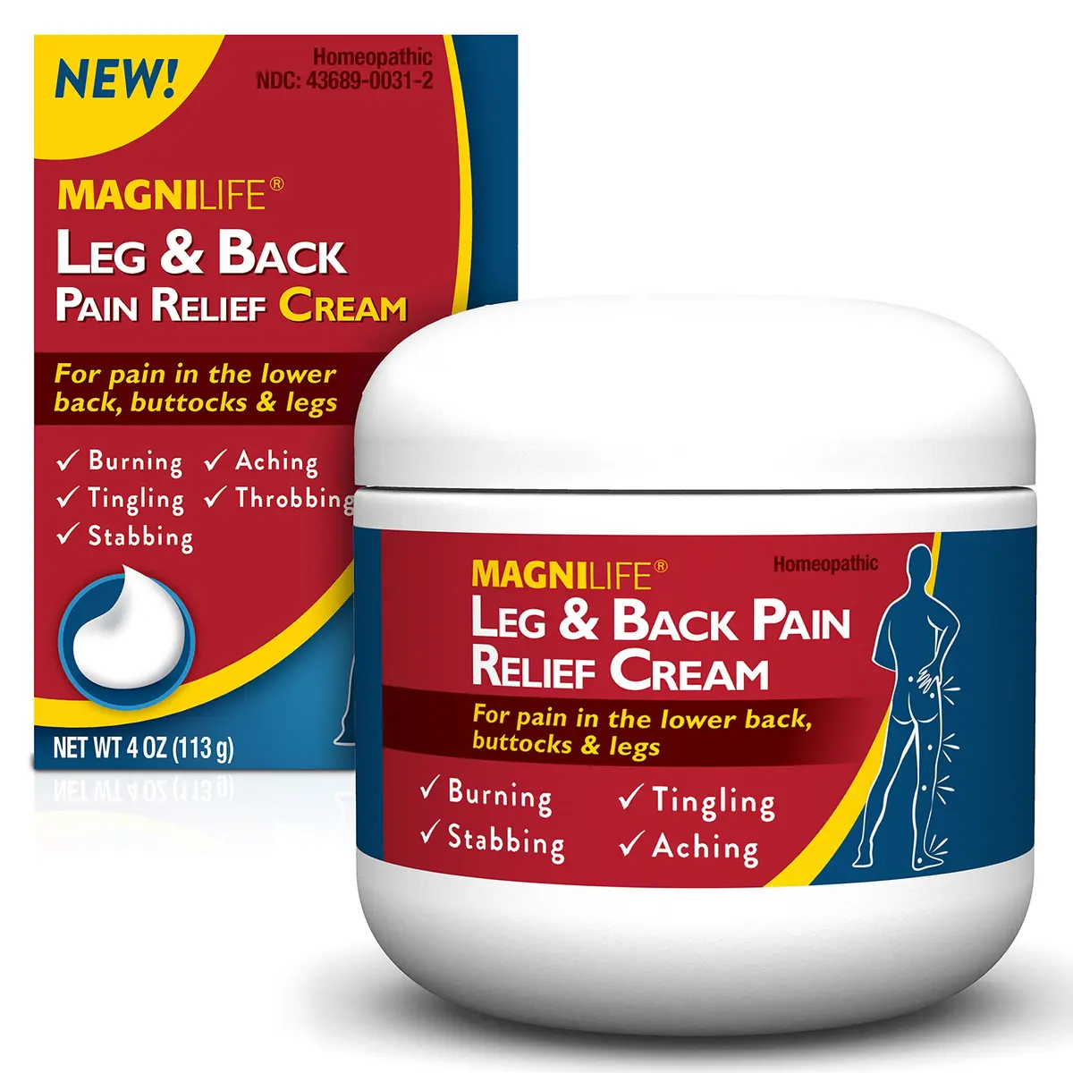 MagniLife Leg & Back Pain Relief Cream 4 oz | Fast Absorbing, No Residue, Mild Scent - main product image