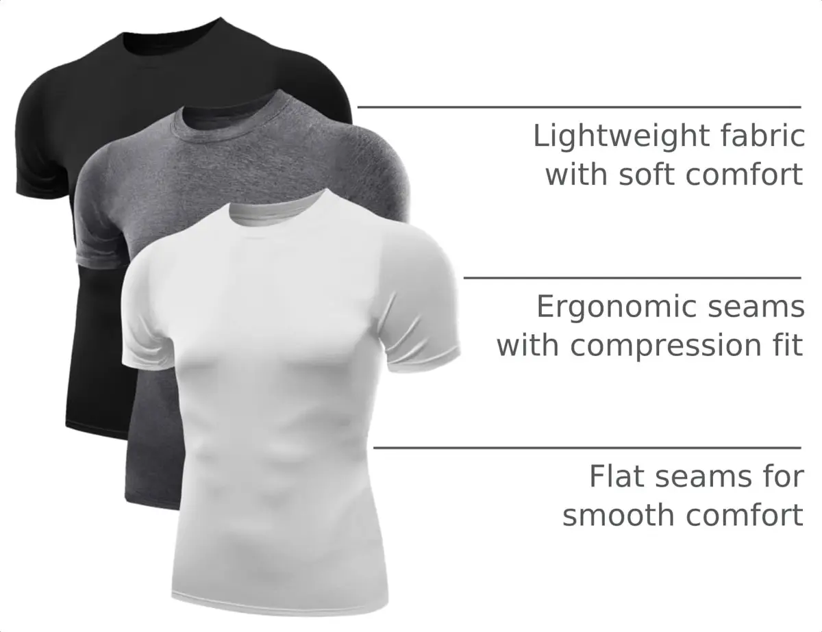 NELEUS Men's 3 Pack Workout Athletic Compression Shirts | Flat Seams, Lightweight Polyester, Crew Neck, Large - view 4