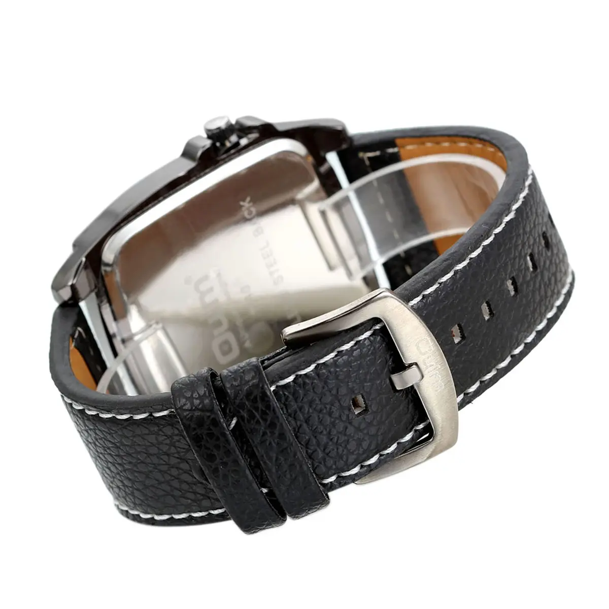 Avaner Men's Steampunk Dual Time Zone Leather Watch 5.1cm (2") Square Case | Dual Quartz Movement - view 4