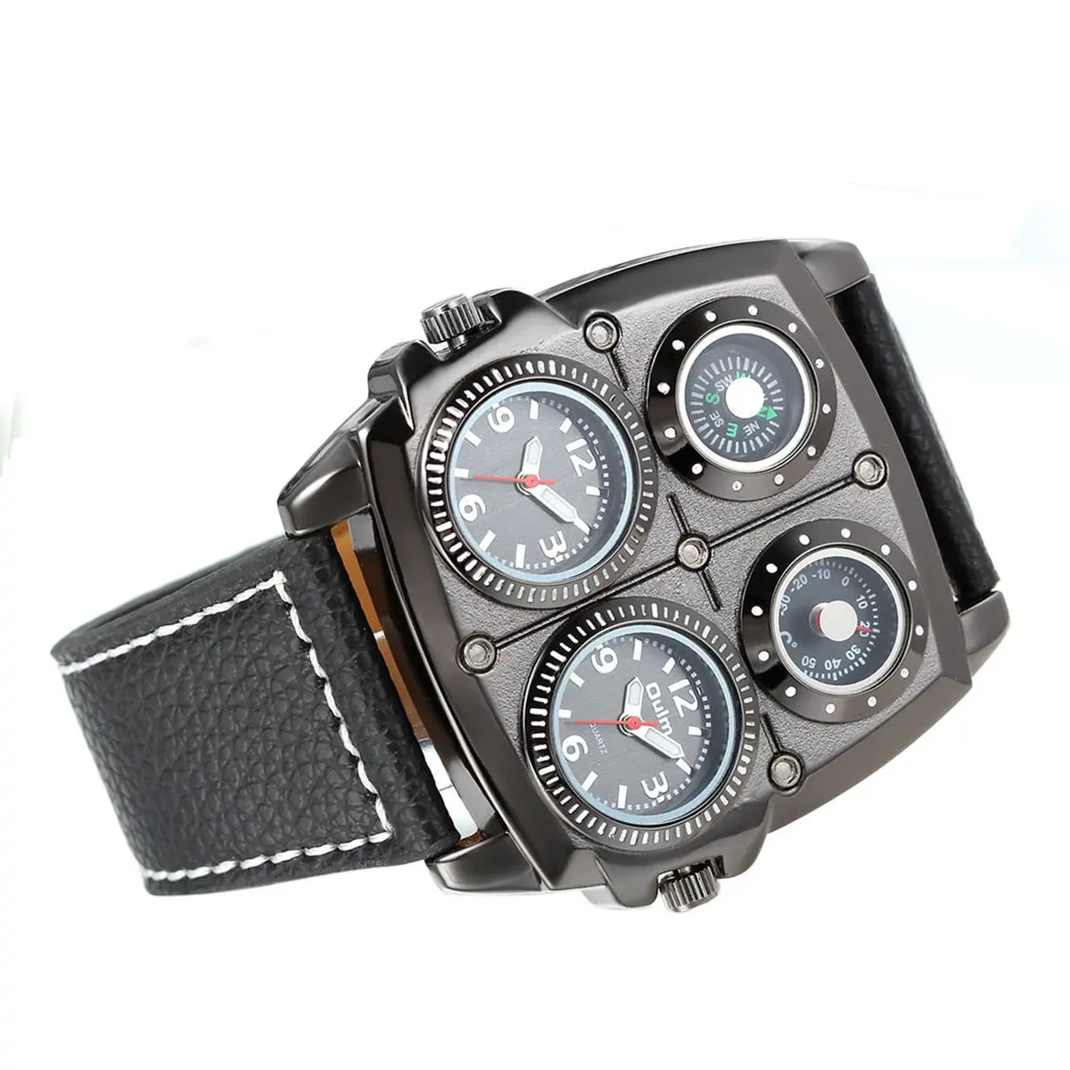 Avaner Men's Steampunk Dual Time Zone Leather Watch 5.1cm (2") Square Case | Dual Quartz Movement - view 2