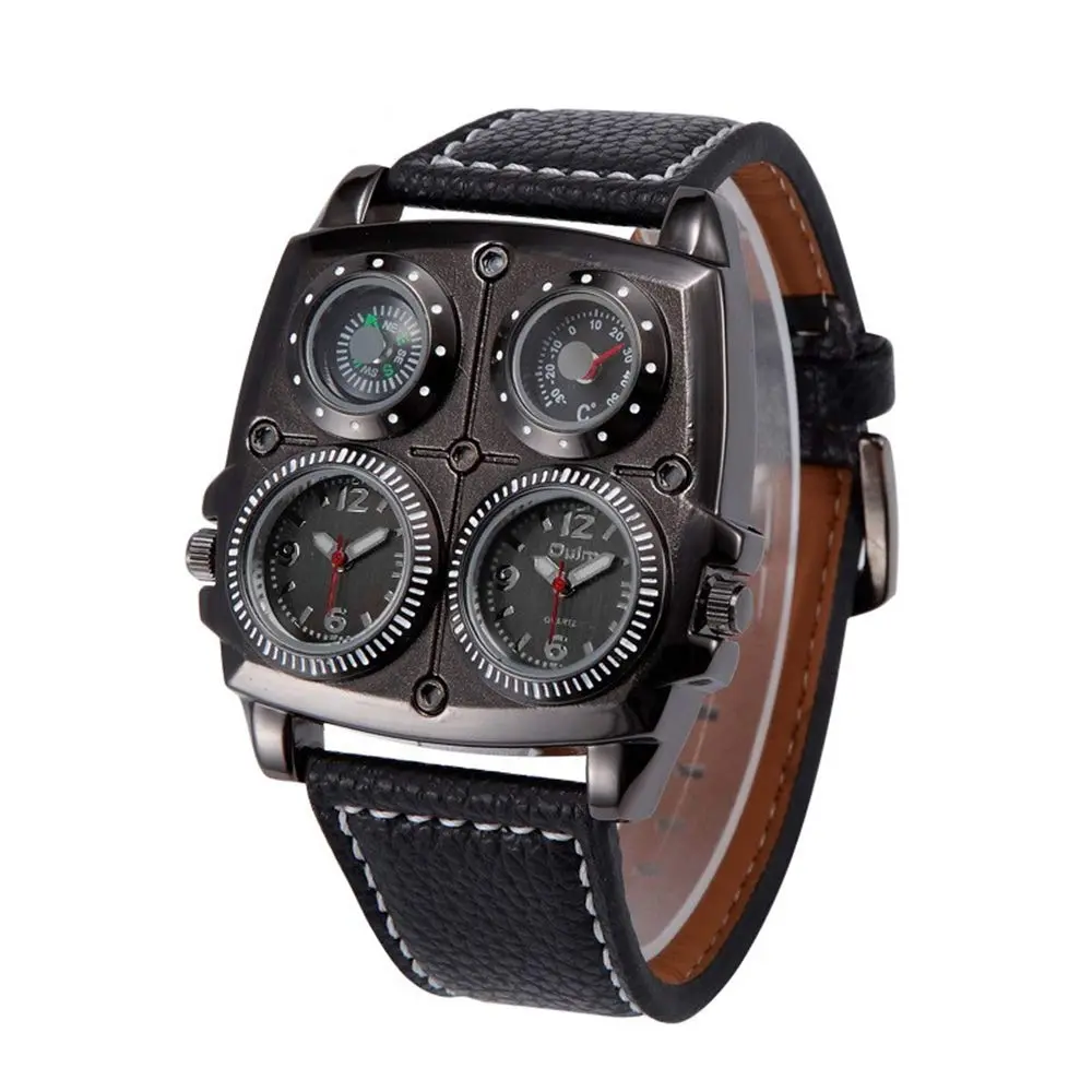 Avaner Men's Steampunk Dual Time Zone Leather Watch 5.1cm (2") Square Case | Dual Quartz Movement - view 3