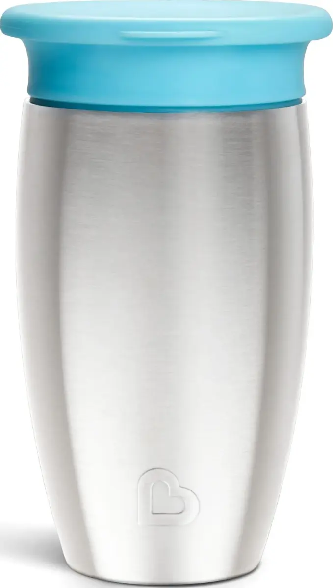 Munchkin Miracle 360 Stainless Steel Sippy Cup, Spill Proof, Blue, 295ml (10 Ounce) | Dentist-Recommended Spoutless Design - main product image