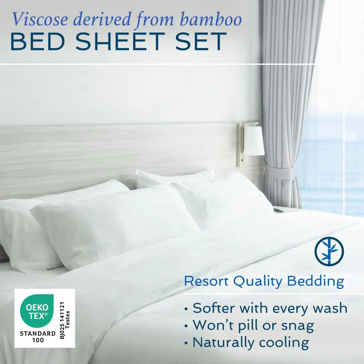 Hotel Sheets Direct White 3 Piece Bamboo Viscose Sheet Set Twin Size | OEKO-TEX Certified Cooling & Breathable Luxury Bedding - view 2