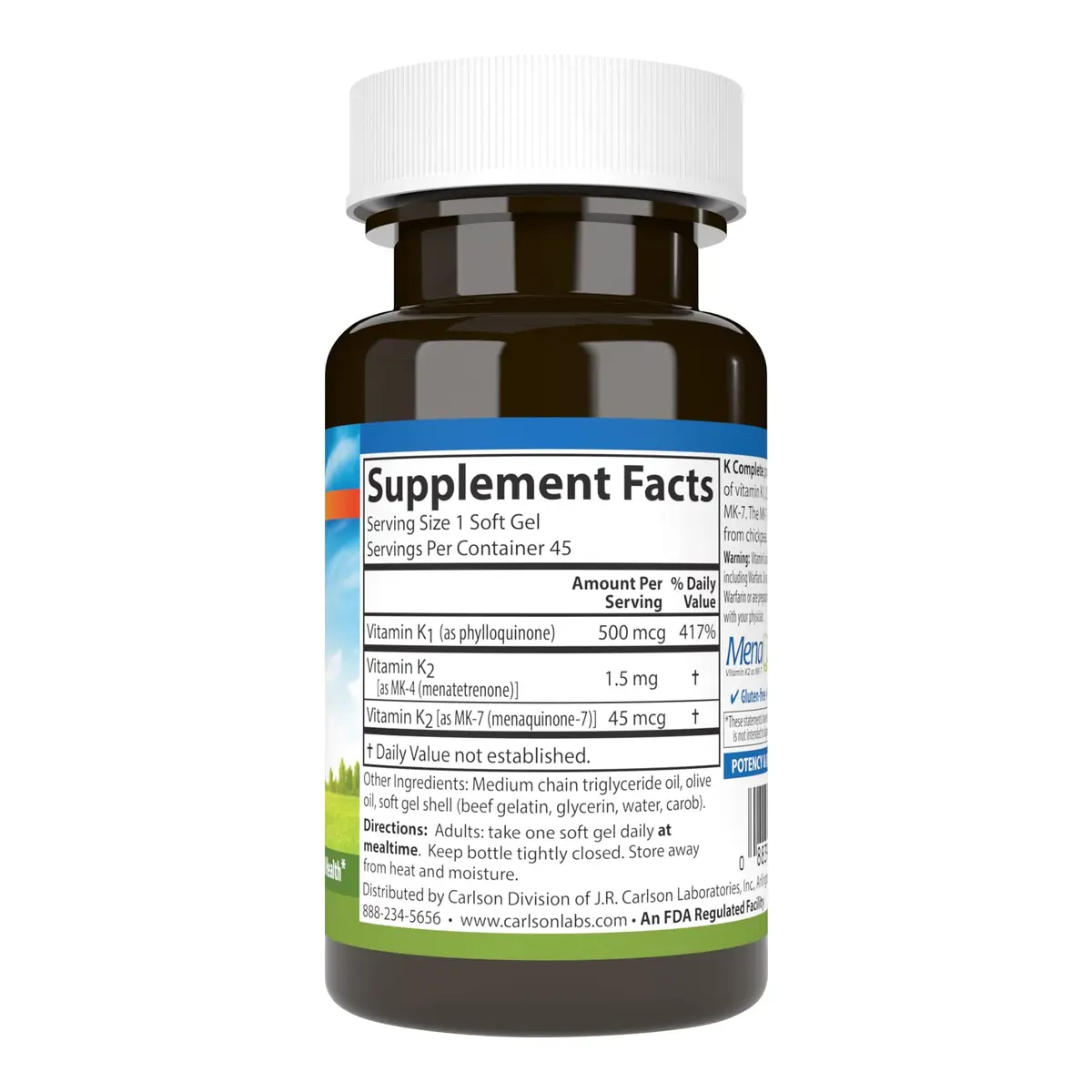 Carlson K Complete Vitamin K-1 & K2 45 Softgels | Supports Bone & Heart Health - view 2