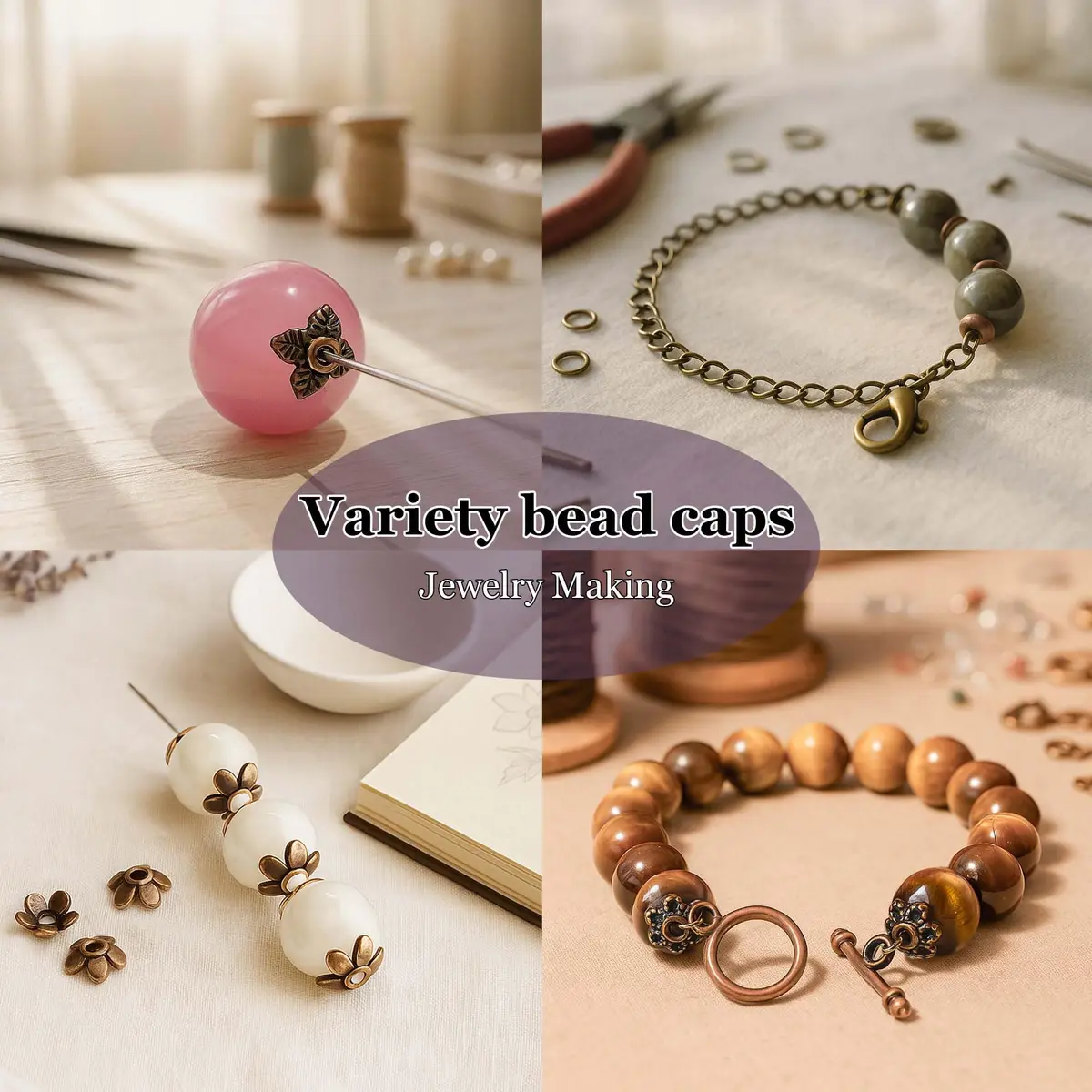 Heather's cf 600PCS Mixed Copper Metal Bead Caps for Jewelry Making, 6mm Flower Bead Caps Fit 8-10mm Beads - view 2