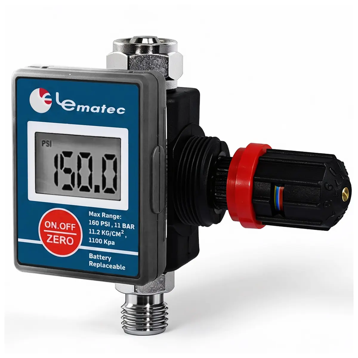 LE LEMATEC DAR03B Digital Air Regulator with Locking Valve & Gauge | 1/4 NPT Inline, 160 PSI - main product image